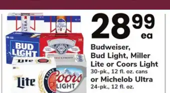 ACME Budweiser, bud light, miller lite or coors light 30-pk., 12 fl. oz. cans or michelob ultra 24-pk., 12 fl. oz offer