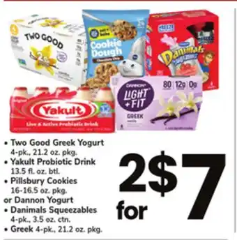 ACME Two good greek yogurt 4-pk., 21.2 oz. pkg. yakult probiotic drink 13.5 fl. oz. btl. pillsbury cookies 16-16.5 oz. pkg. or dan offer