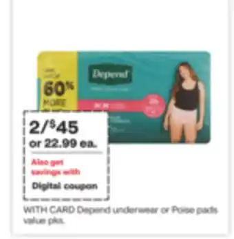 CVS Depend underwear or poise pads value pks offer