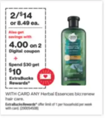CVS Any herbal essences bio: renew hair care offer