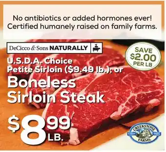 DeCicco & Sons Boneless sirloin steak offer