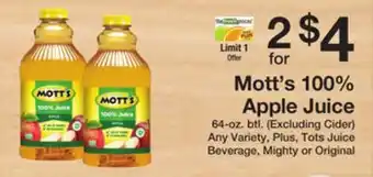 The Fresh Grocer Mott's 100% apple juice offer