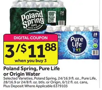 Stop&Shop Poland spring, pure life or origin water offer