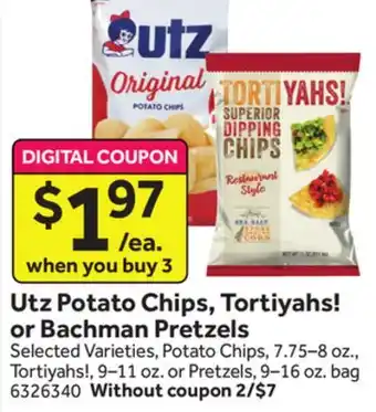 Stop&Shop Utz potato chips, tortiyahs! or bachman pretzels offer