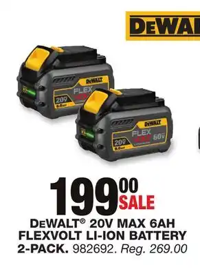 Blain's Farm & Fleet Dewalt 20v max 6ah flexvolt li-ion battery 2-pack offer