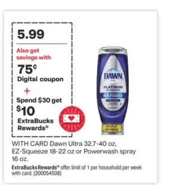 CVS Dawn ultra 32.7-40 oz, ez-squeeze 18-22 oz or powerwash spray 16 oz offer