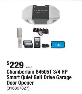 The Home Depot Chamberlain b4505t 3/4 hp smart quiet belt drive garage door opener offer