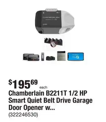 The Home Depot Chamberlain b2211t 1/2 hp smart quiet belt drive garage door opener with battery backup offer