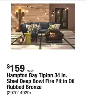 The Home Depot Hampton bay tipton 34 in. steel deep bowl fire pit in oil rubbed bronze offer