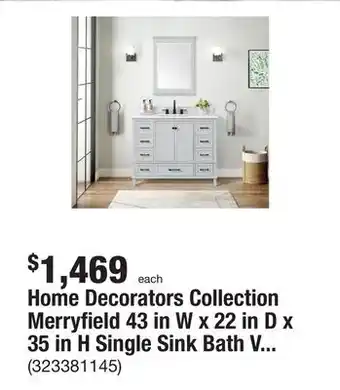 The Home Depot Home decorators collection merryfield 43 in w x 22 in d x 35 in h single sink bath vanity in dove gray with carrara marble to offer