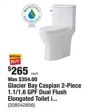 The Home Depot Glacier bay caspian 2-piece 1.1/1.6 gpf dual flush elongated toilet in white, seat included offer