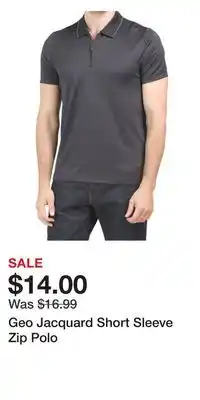 TJ Maxx Geo jacquard short sleeve zip polo offer