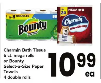 ACME Charmin bath tissue 6 ct. mega rolls or bounty select-a-size paper towels 4 double rolls offer