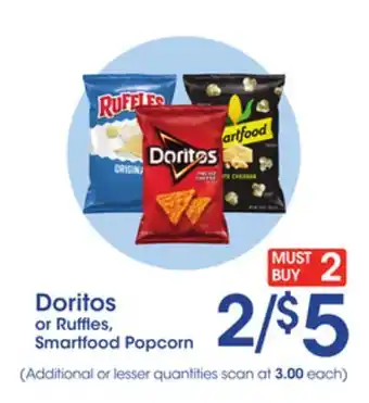Price Rite Doritos or ruffles, smartfood popcorn offer