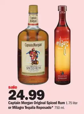 Meijer Captain morgan original spiced rum 1.75 liter or milagro tequila reposado* 750 ml offer