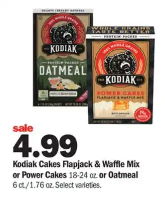 Meijer Kodiak cakes flapjack & waffle mix or power cakes 18 - 24 oz. or oatmeal 6 ct./1.76 oz offer