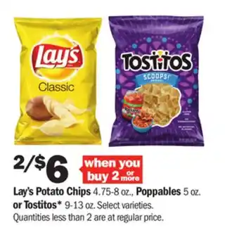 Meijer Lay's potato chips 4.75-8 oz., poppables 5 oz. or tostitos* 9-13 oz offer