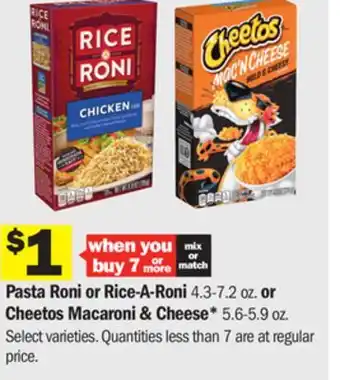 Meijer Pasta roni or rice a roni 4.3- 7.2 oz, or cheetos maccaroni & cheese* 5.6-5.9 oz offer