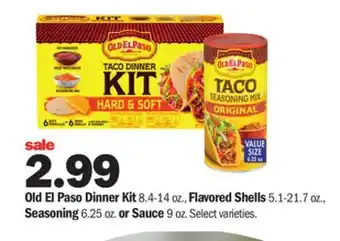 Meijer Old el paso dinner kit 8.4-14 oz., flavored shells 5.1-21.7 oz., seasoning 6.25 oz. or sauce 9 oz offer