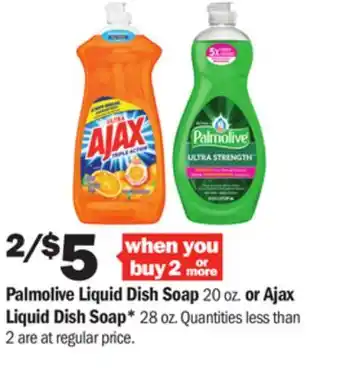 Meijer Palmolive liquid dish soap 20 oz. or ajax liquid dish soap* 28 oz offer