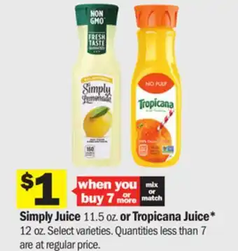 Meijer Simply juice 11.5 oz. or tropicana juice* 12 oz offer