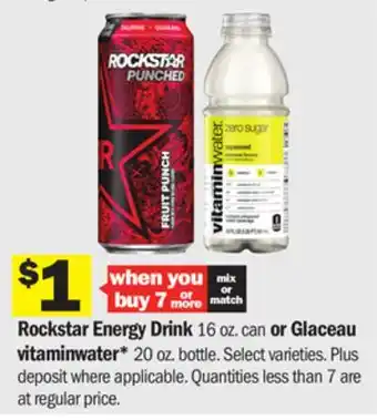 Meijer Rockstar energy drink 16 oz. can or glaceau vitaminwater* 20 oz. bottle offer