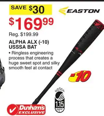 Dunham's Sports Easton alpha alx (- 10) usssa bat offer