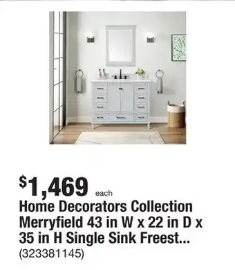The Home Depot Home decorators collection merryfield 43 in w x 22 in d x 35 in h single sink freestanding bath vanity in dove grey with whit offer
