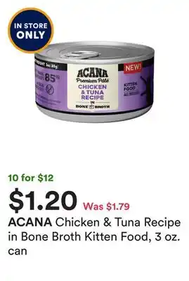 Petco Chicken & tuna recipe in bone broth kitten food, 3 oz. can offer