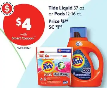 Family Dollar Tide liquid 37 oz. or pods 12-16 ct offer