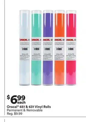 Michaels Oracal 651 & 631 vinyl rolls offer