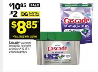 Dollar General Cascade automatic dishwasher detergent actionpacs offer