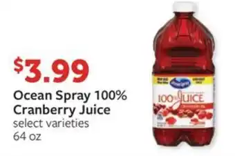 Fareway Ocean Spray 100% Cranberry Juice offer