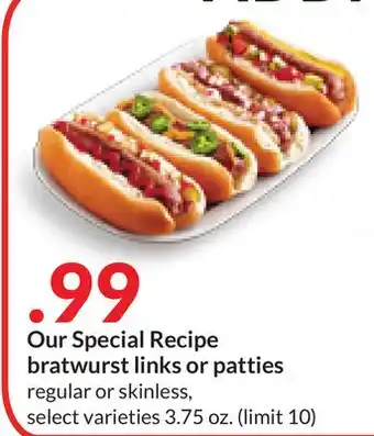 Hy-Vee Our special recipe bratwurst links or patties offer
