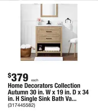 The Home Depot Home decorators collection autumn 30 in. w x 19 in. d x 34 in. h single sink bath vanity in weathered tan with white engineer offer