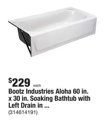 The Home Depot Bootz industries aloha 60 in. x 30 in. soaking bathtub with left drain in white offer