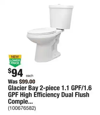 The Home Depot Glacier bay 2-piece 1.1 gpf/1.6 gpf high efficiency dual flush complete elongated toilet in white, seat included offer
