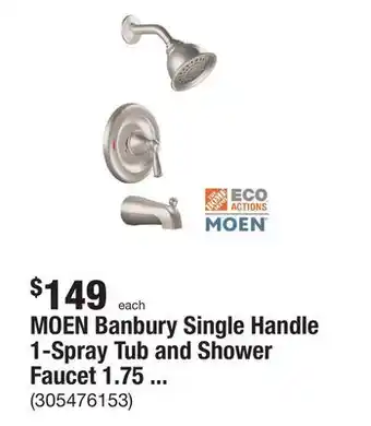 The Home Depot Moen banbury single handle 1-spray tub and shower faucet 1.75 gpm in spot resist brushed nickel (valve included) offer