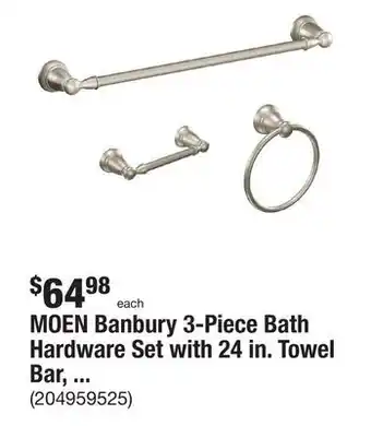 The Home Depot Moen banbury 3-piece bath hardware set with 24 in. towel bar, toilet paper holder, and towel ring in brushed nickel offer
