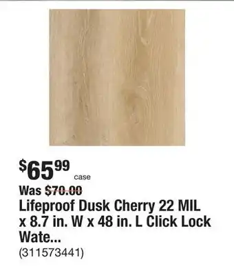 The Home Depot Lifeproof dusk cherry 22 mil x 8.7 in. w x 48 in. l click lock waterproof luxury vinyl plank flooring (20.1 sqft/case) offer