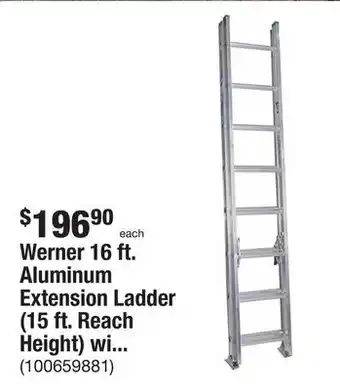 The Home Depot Werner 16 ft. aluminum extension ladder (15 ft. reach height) with 225 lb. load capacity type ii duty rating offer