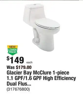 The Home Depot Glacier bay mcclure 1-piece 1.1 gpf/1.6 gpf high efficiency dual flush elongated toilet in white with slow-close seat include offer