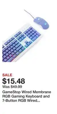 Game Stop Gamestop wired membrane rgb gaming keyboard and 7-button rgb wired gaming mouse bundle - purple offer