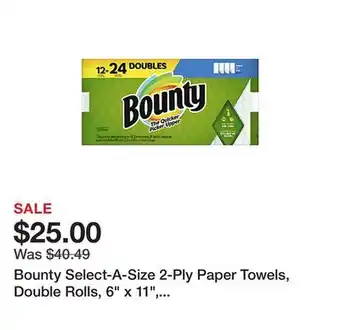 Office Depot Bounty select-a-size 2-ply paper towels, double rolls, 6 x 11, white, 90 sheets per roll, pack of 12 rolls offer