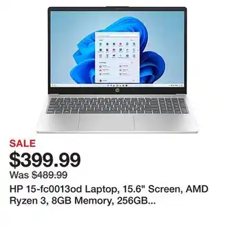 Office Depot Hp 15-fc0013od laptop, 15.6 screen, amd ryzen 3, 8gb memory, 256gb solid state drive, wi-fi 6, windows 11 home offer