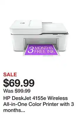 Office Depot Hp deskjet 4155e wireless all-in-one color printer with 3 months free ink with hp+ (26q90a) offer