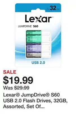 Office Depot Lexar jumpdrive s60 usb 2.0 flash drives, 32gb, assorted, set of 5 drives offer