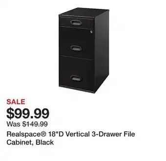 Office Depot Realspace 18d vertical 3-drawer file cabinet, black offer