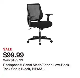 Office Depot Realspace sensi mesh/fabric low-back task chair, black, bifma compliant offer