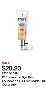 Ulta Beauty It cosmetics bye bye foundation oil-free matte full coverage moisturizer with spf 50+ offer